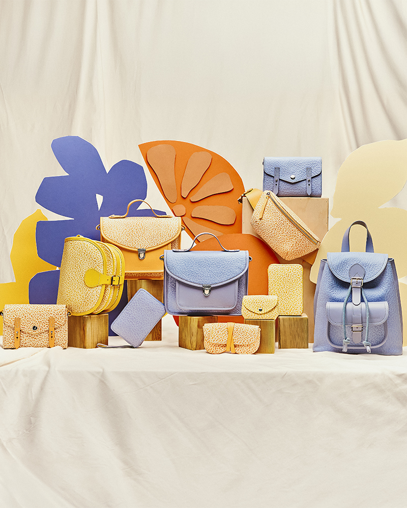 Colorful women&rsquo;s leather summer bags, orange lavender yellow