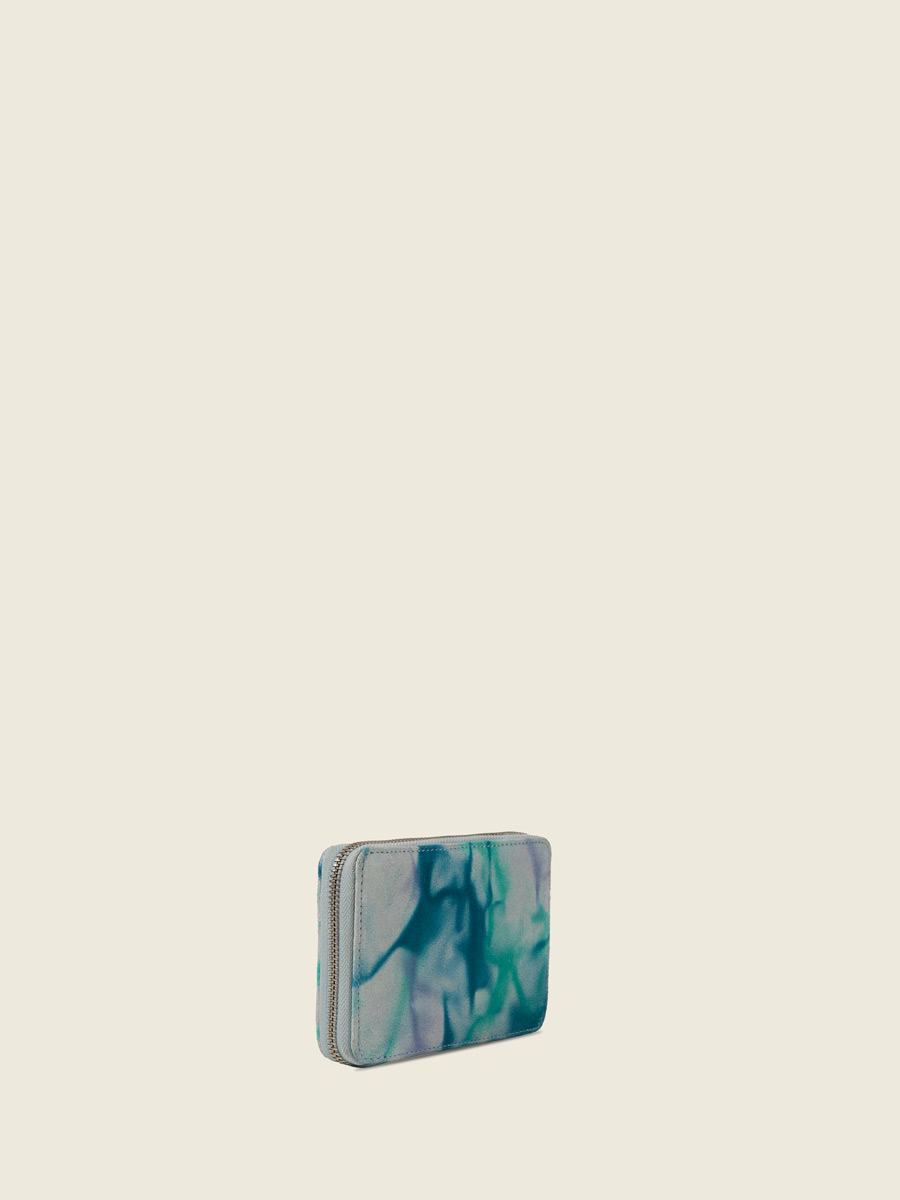 Blue leather wallet LePortefeuille Alice - Tie & Dye Blue front view