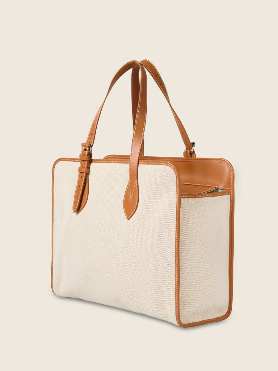 Large beige canavas tote bag  LeCabas L Escapade - Beige Canvas inside view