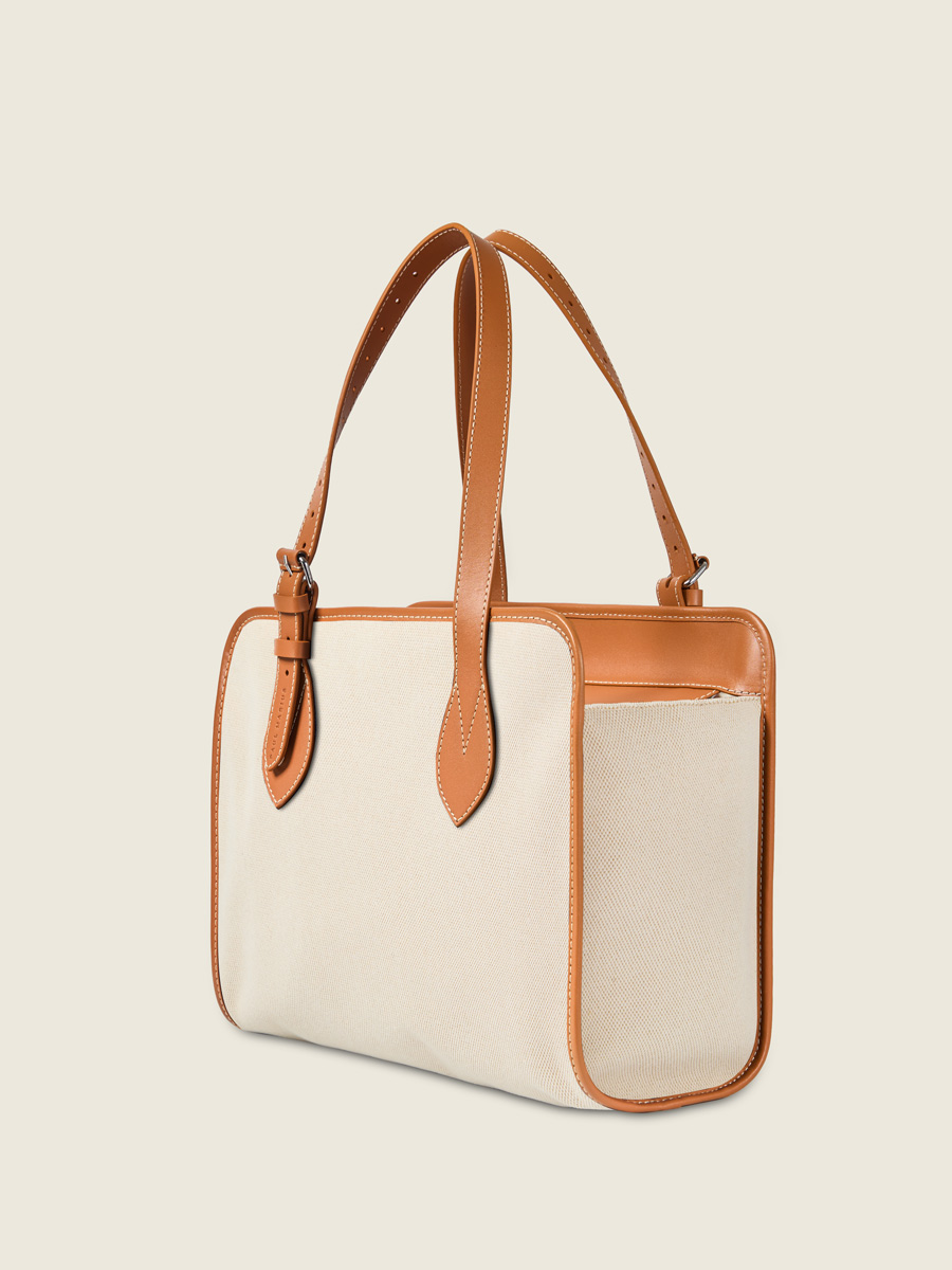 Medium beige canvas tote bag LeCabas Escapade - Beige Canvas back view