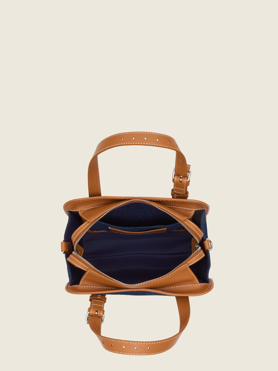 Mini blue jean & leather tote bag LeCabas S Escapade - Denim Brut ambient view