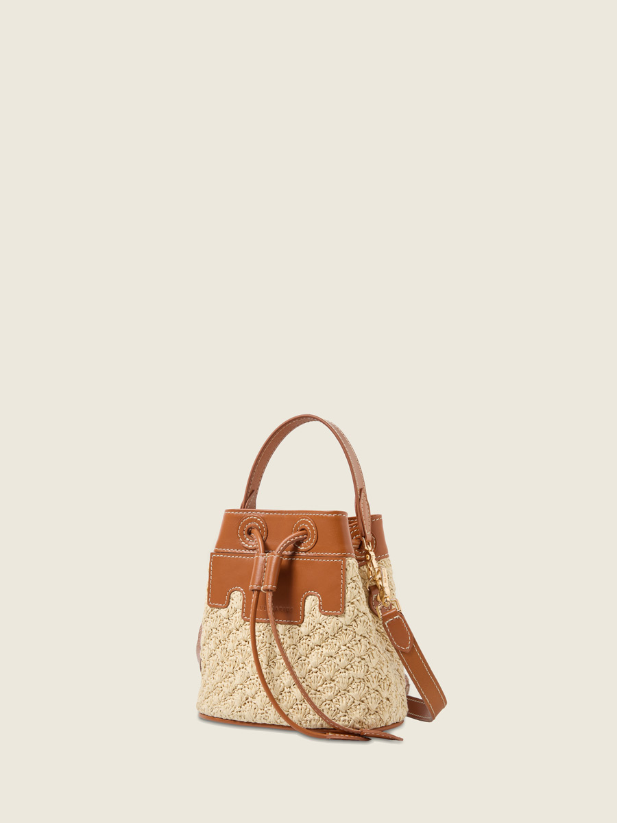 Small bucket raffia handbag Capucine XS Raphia - Natural / Cognac inside view