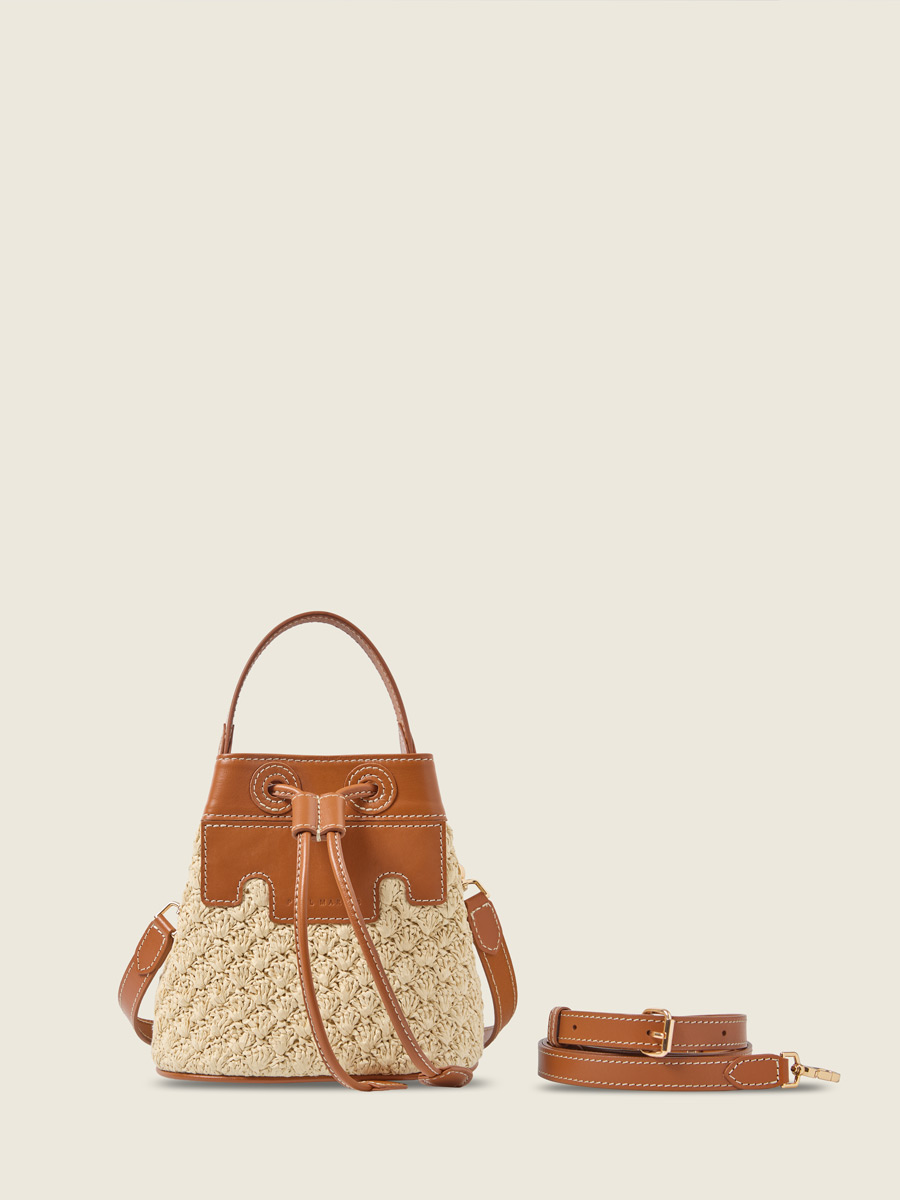 Small bucket raffia handbag Capucine XS Raphia - Natural / Cognac front view