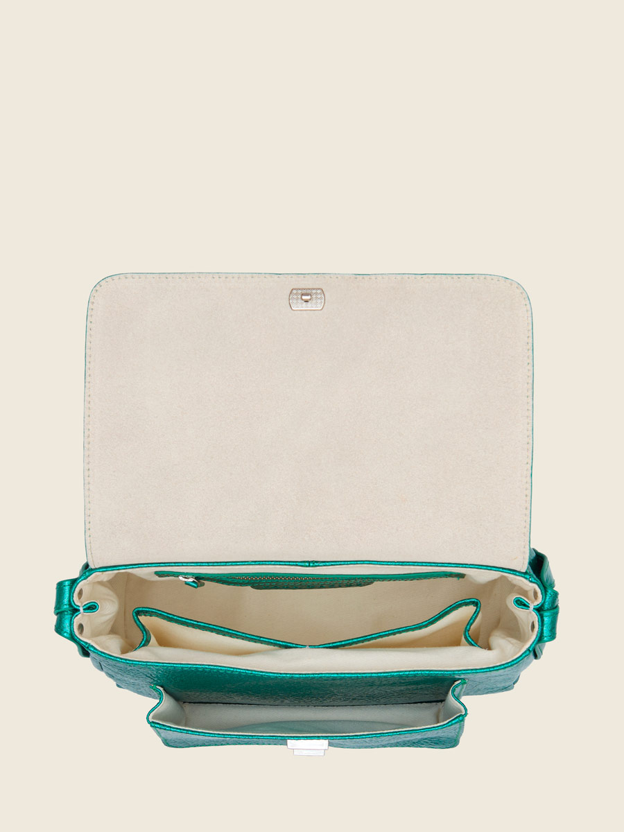 Blue leather crossbody bag Diane S - Lagoon Star inside view