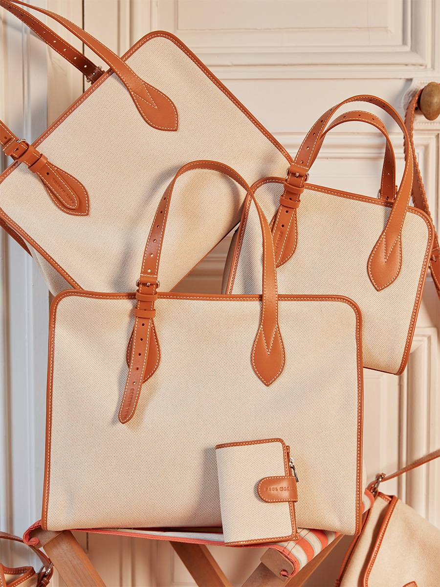 Large beige canavas tote bag  LeCabas L Escapade - Beige Canvas back view