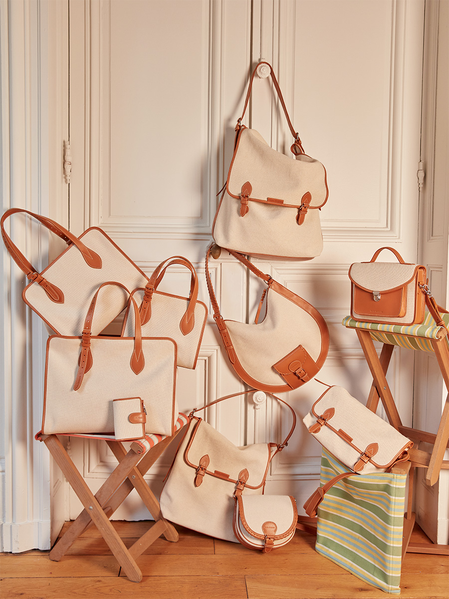 Beige canvas XL crossbody bag Loulou XL Escapade - Beige Canvas back view