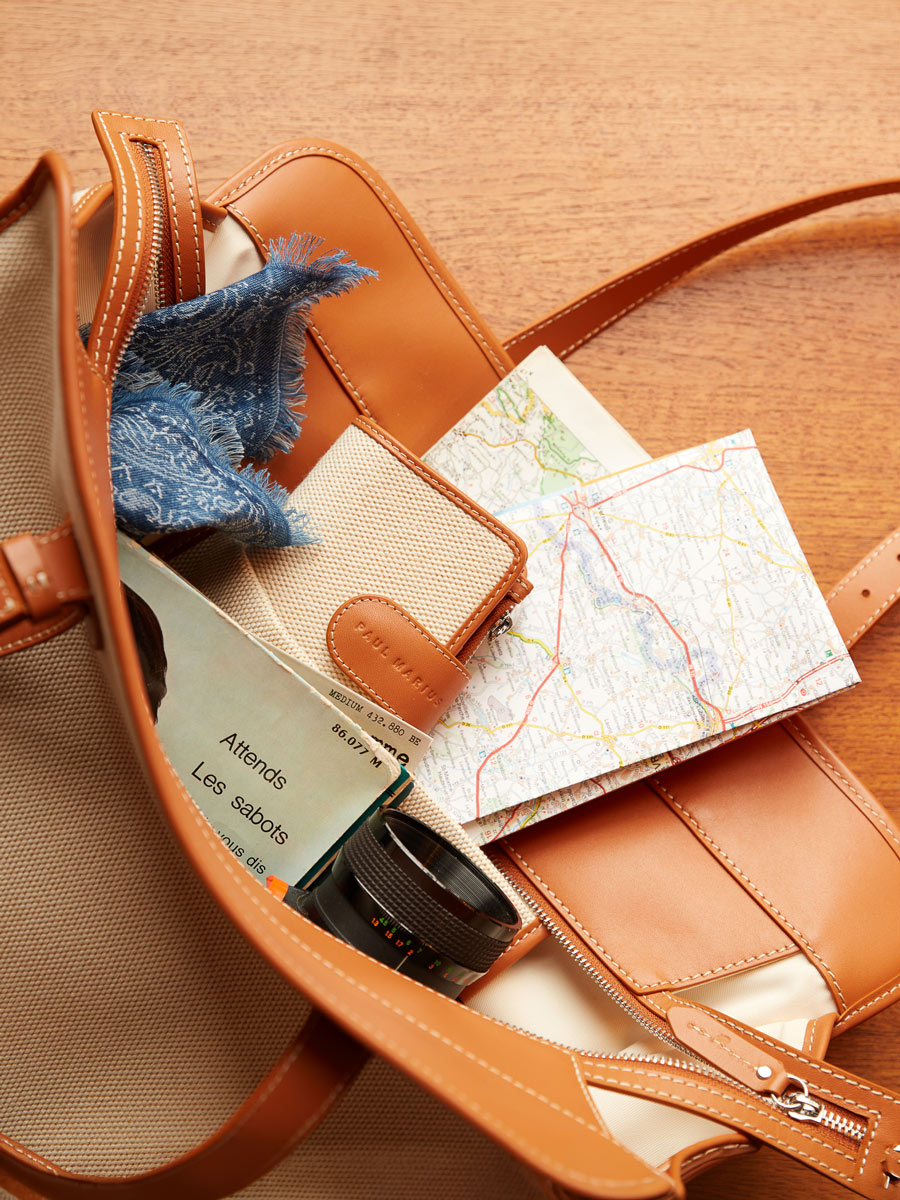 Large beige canavas tote bag  LeCabas L Escapade - Beige Canvas ambient view