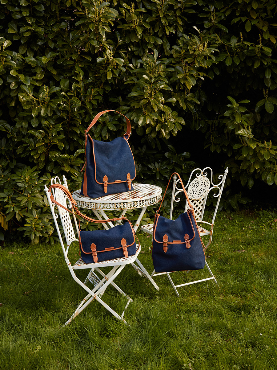 Large blue jean & leather crossbody bag Loulou L Escapade - Denim brut back view