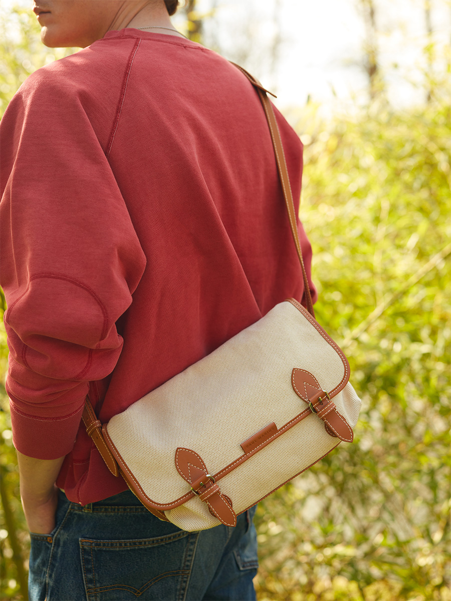 Blue jean & leather crossbody bag Loulou Escapade  - Beige canvas inside view