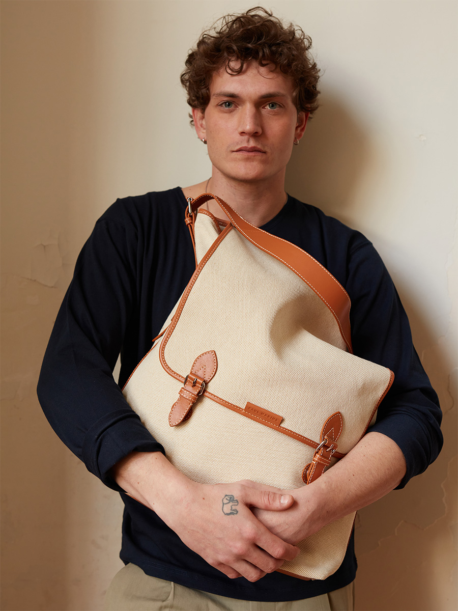 Beige canvas XL crossbody bag Loulou XL Escapade - Beige Canvas inside view