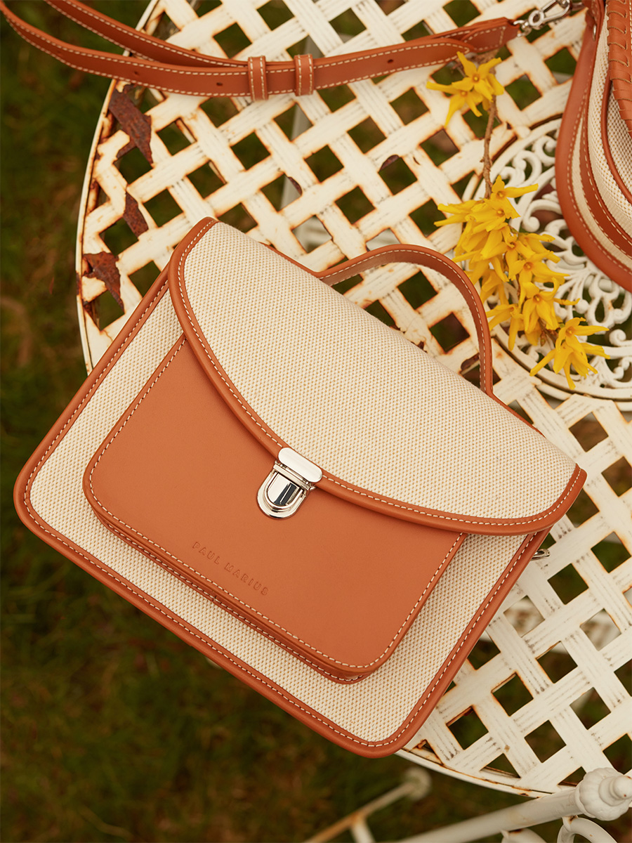 Biege canvas handbag Mademoiselle George Escapade -  Beige Canvas focus material photo