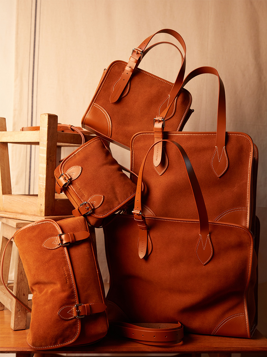 Mini suede tote bag LeCabas S - Brick ambient view