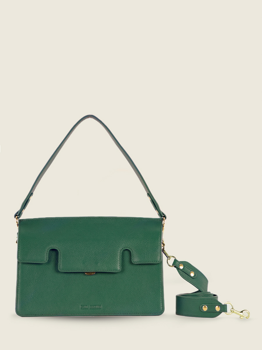 green-leather-baguette-bag-gabrielle-azur-imperial-green-paul-marius-front-view-picture-w42-az-gr