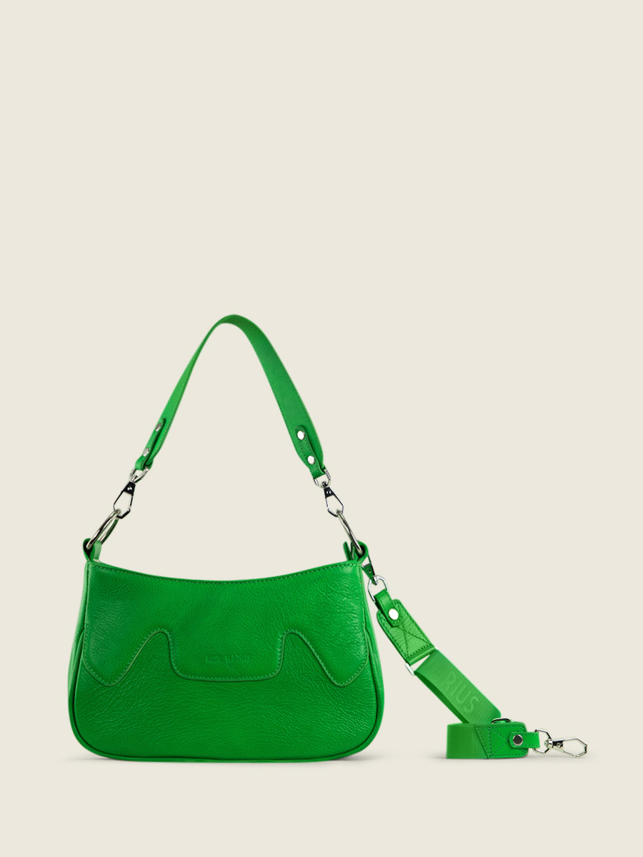 green-leather-half-moon-garance-neon-paul-marius-front-view-picture-w40-ne-gr