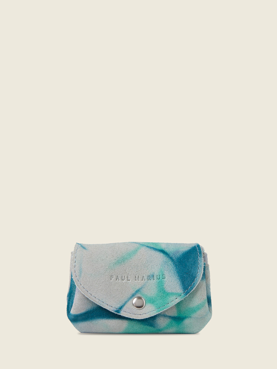 Small blue leather purse LeGustave - Tie & Dye Blue front view