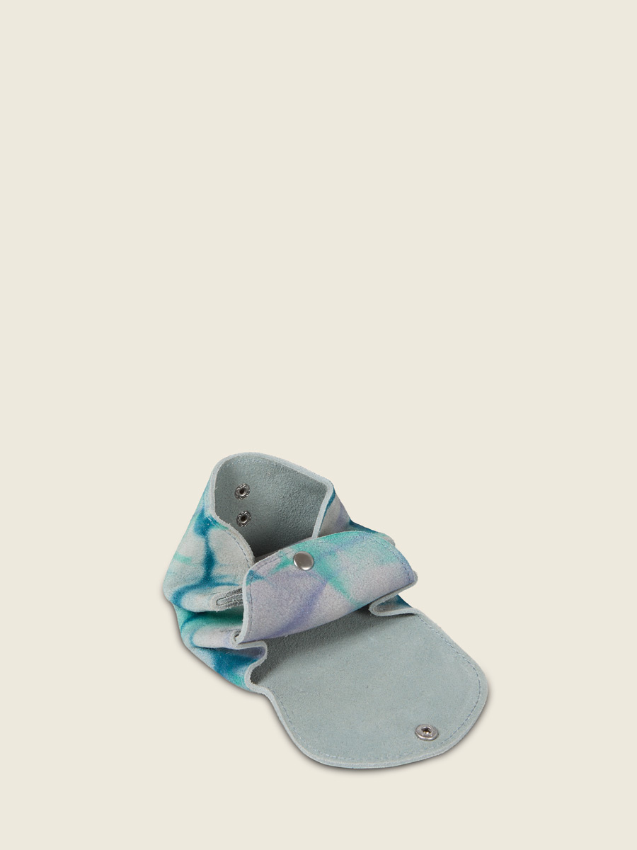 Small blue leather purse LeGustave - Tie & Dye Blue back view