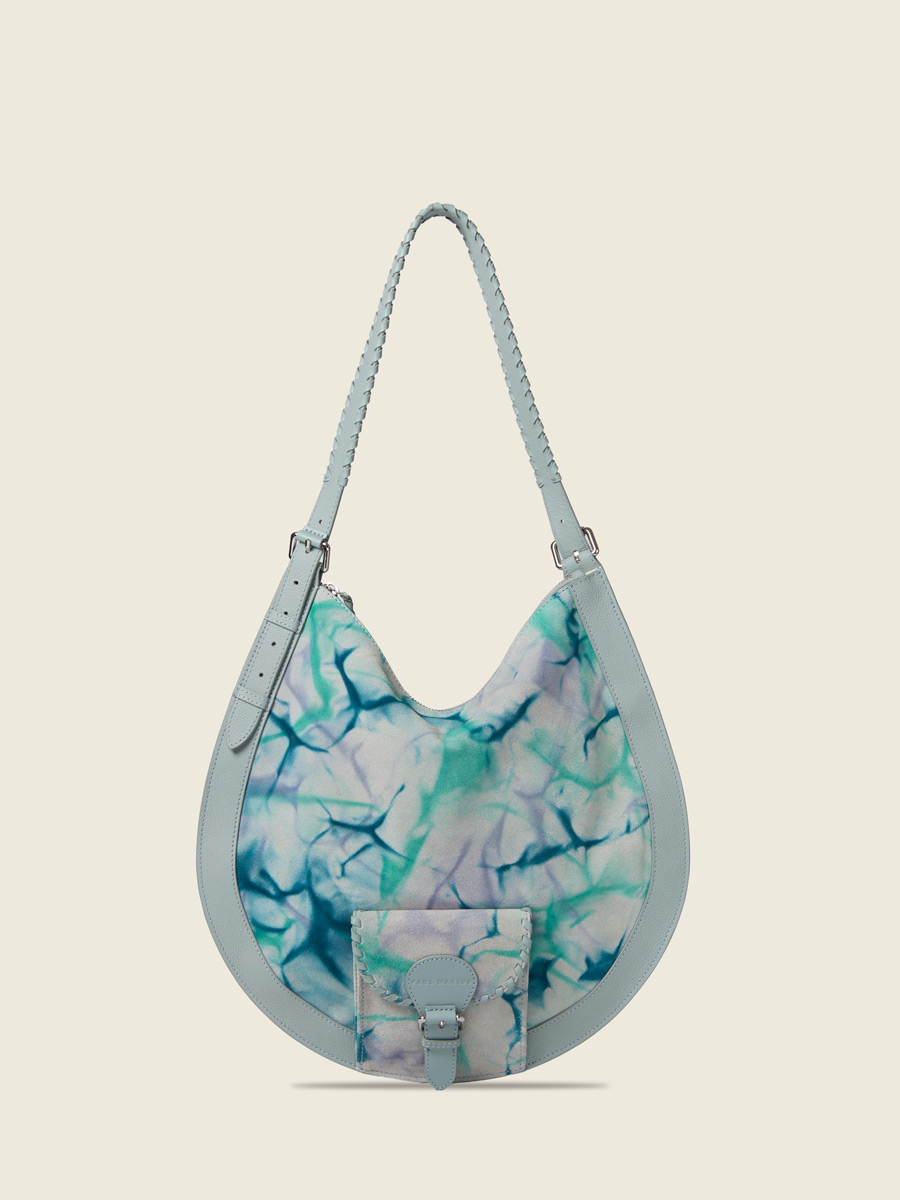 Blue leather hobo bag LeHobo - Tie & Dye Blue front view