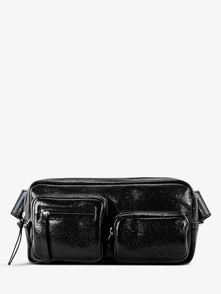 fanny-pack-shimmering-black-leather-labanane-90s-eclipse-front-view-m86-m-b