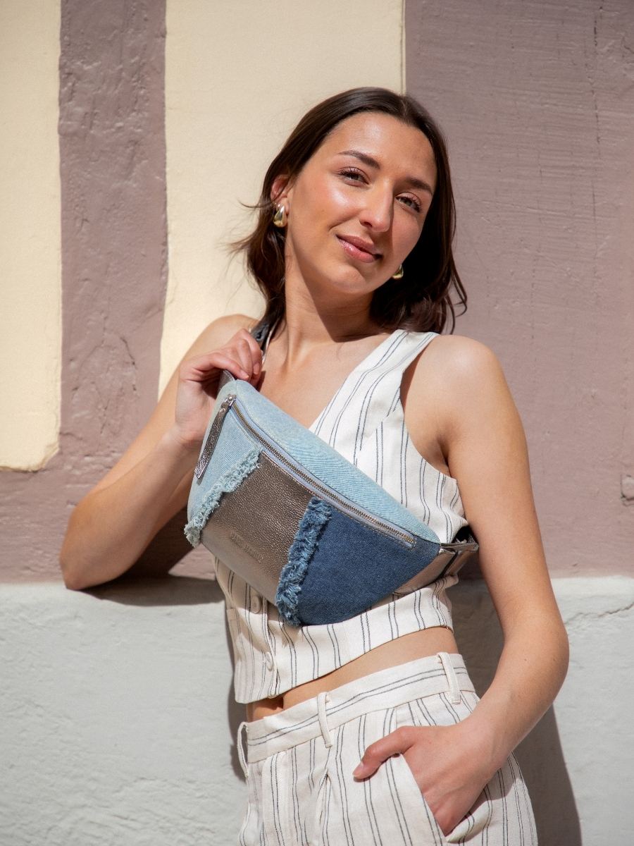 denim-silver-leather-fanny-pack-women-front-view-picture-labanane-denim-steel-paul-marius-m503-gm-denim