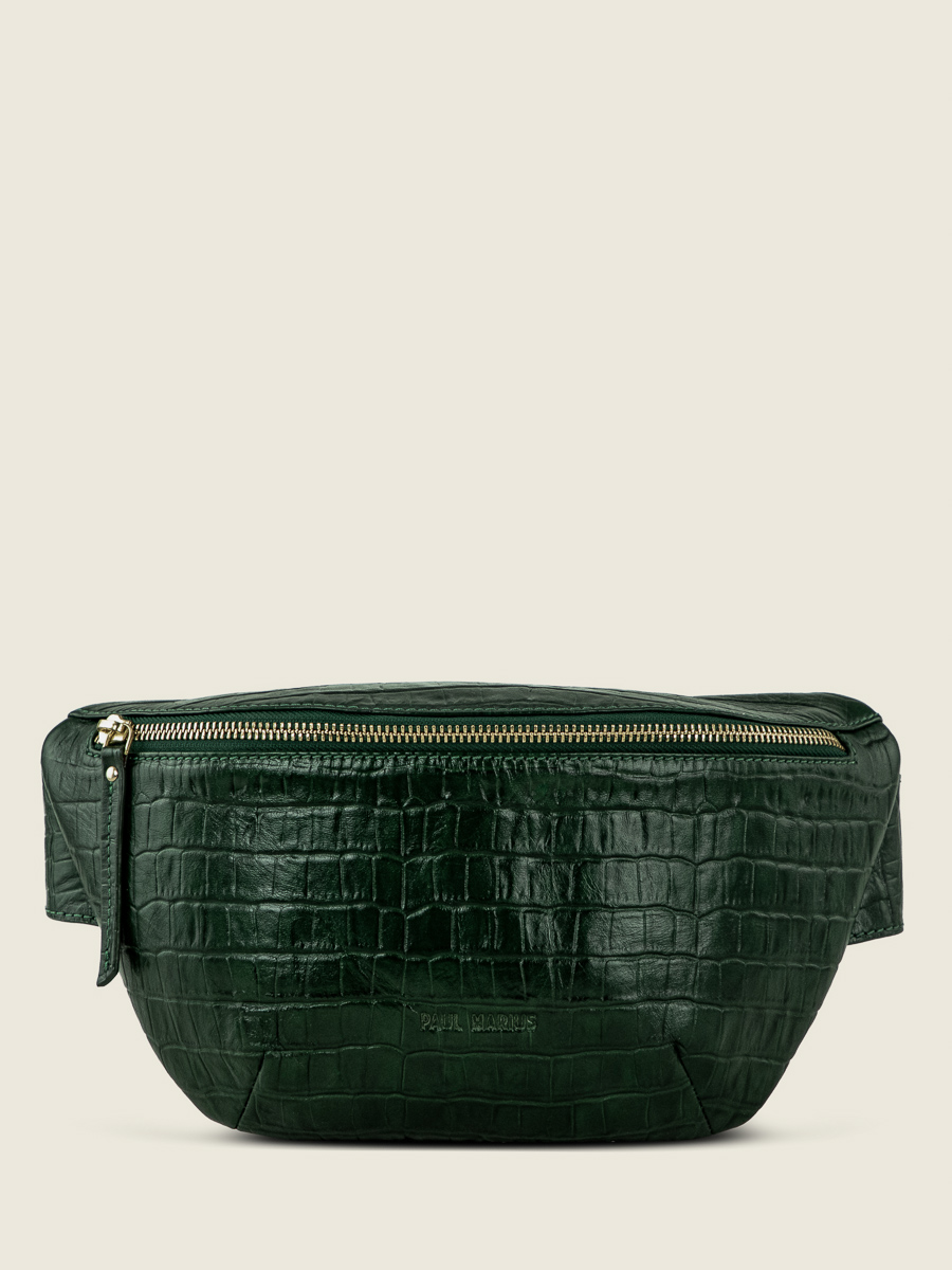 green-leather-fanny-pack-front-view-picture-labanane-heritage-malachite-paul-marius-m503-cr-dg