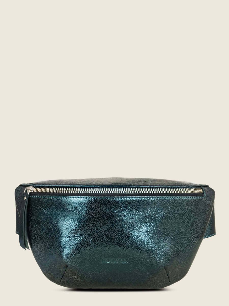 shimmering-green-leather-fanny-pack-labanane-minuit-front-view-m503-m-gr