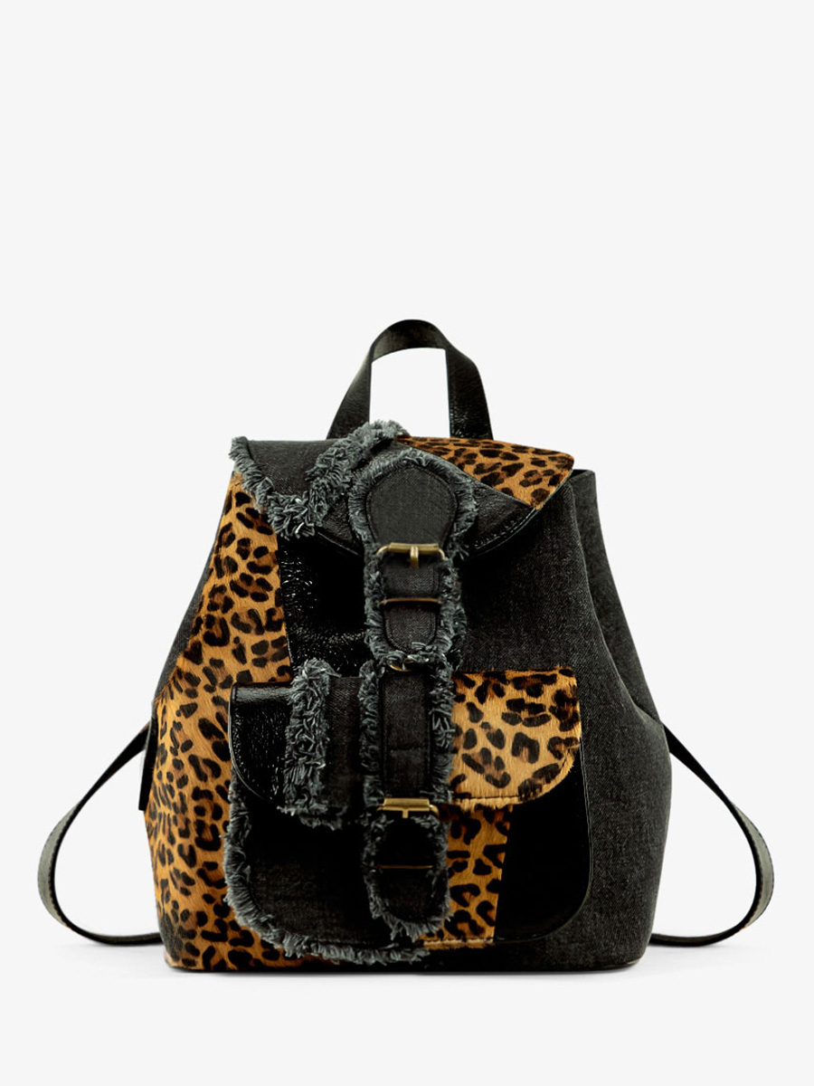 black-leopard-leather-backpack-lebaroudeur-chimere-denim-black-paul-marius-front-view-picture-m40-ch-b-denim