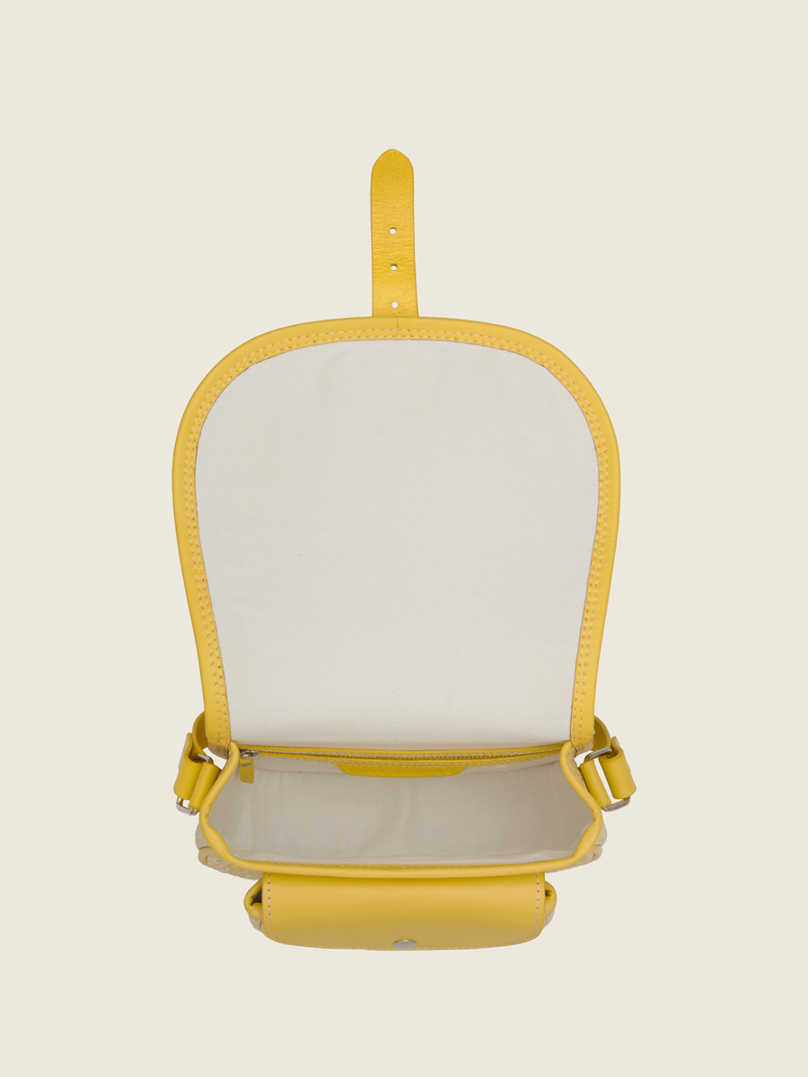 Yellow leather crossbody bag LeBohémien - Citronnade back view
