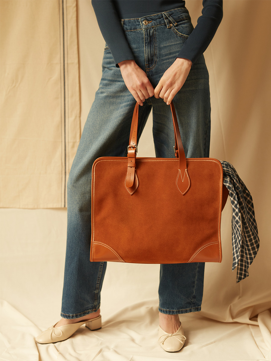 Large Brick leather tote bag  LeCabas L - Brick back view