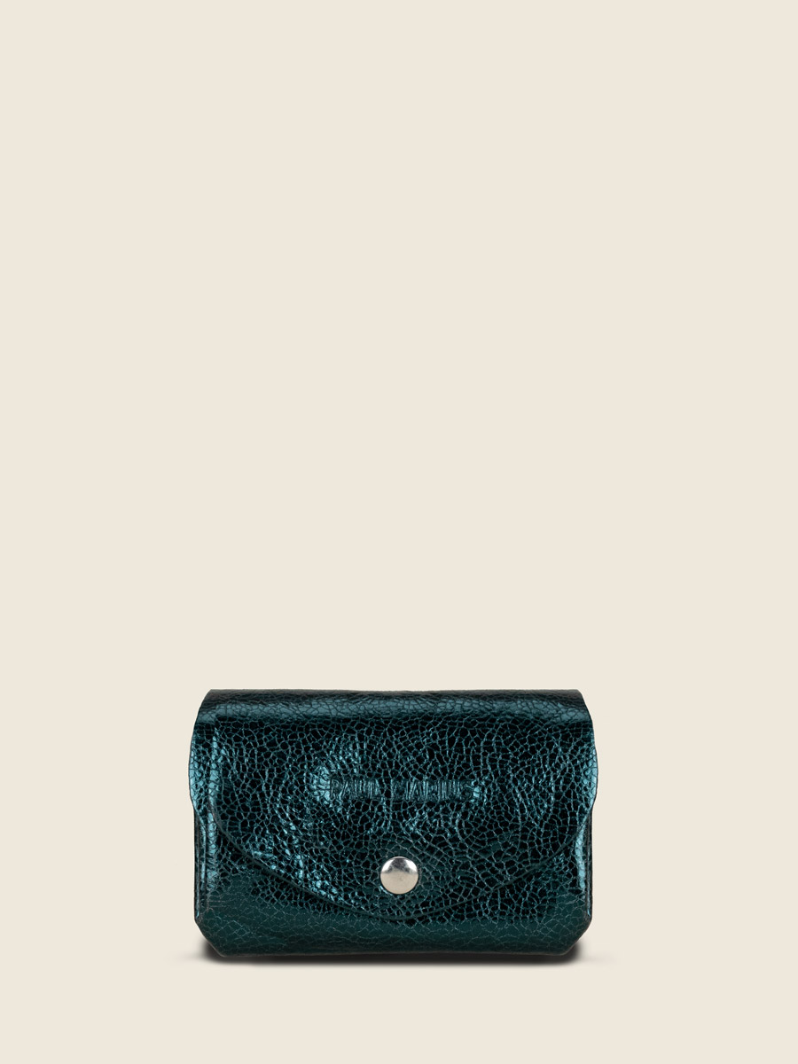 shimmering-green-leather-purse-legustave-minuit-front-view-clp-m-gr