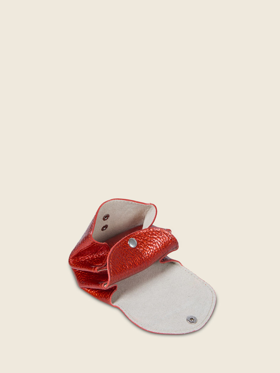 Small red leather purse LeGustave - Star Flame side view