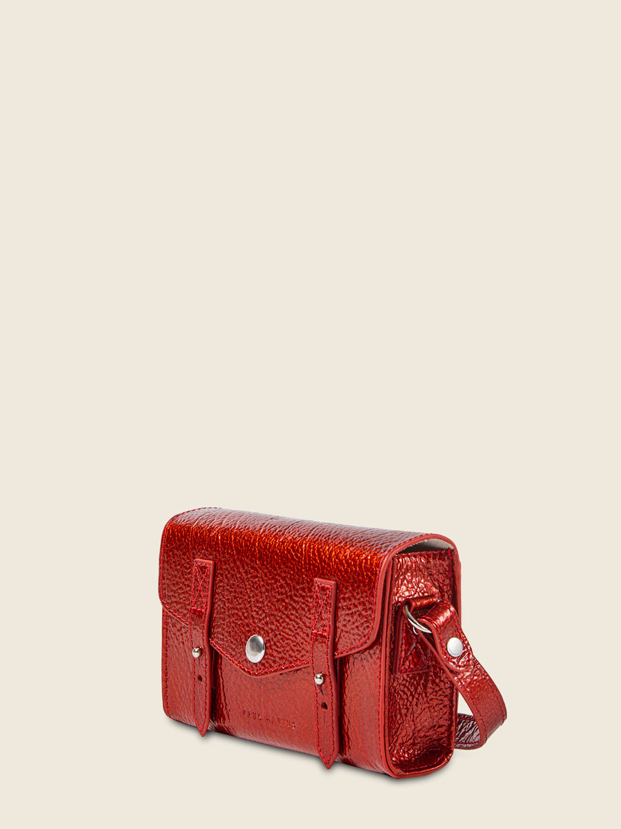 Small red leather crossbody bag LeMini Indispensable - Star Flame side view