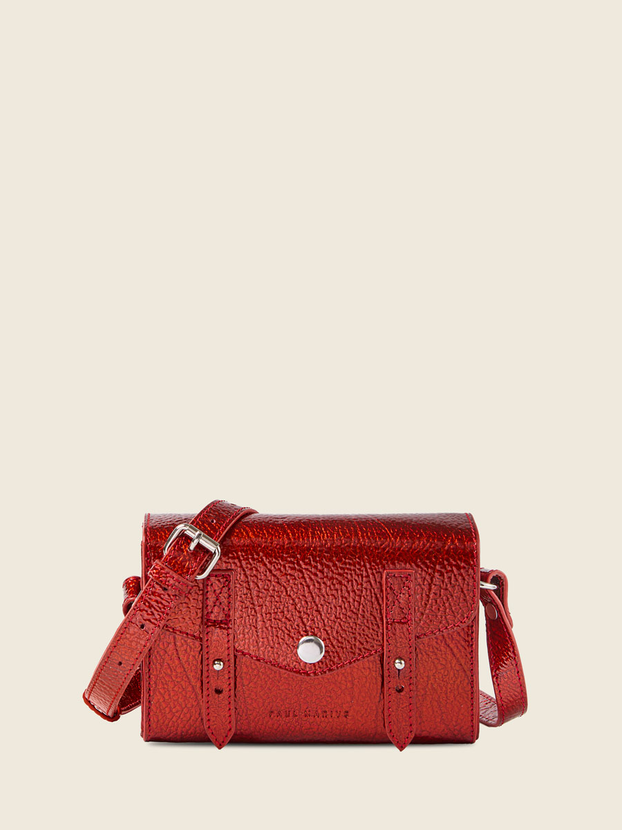Small red leather crossbody bag LeMini Indispensable - Star Flame front view