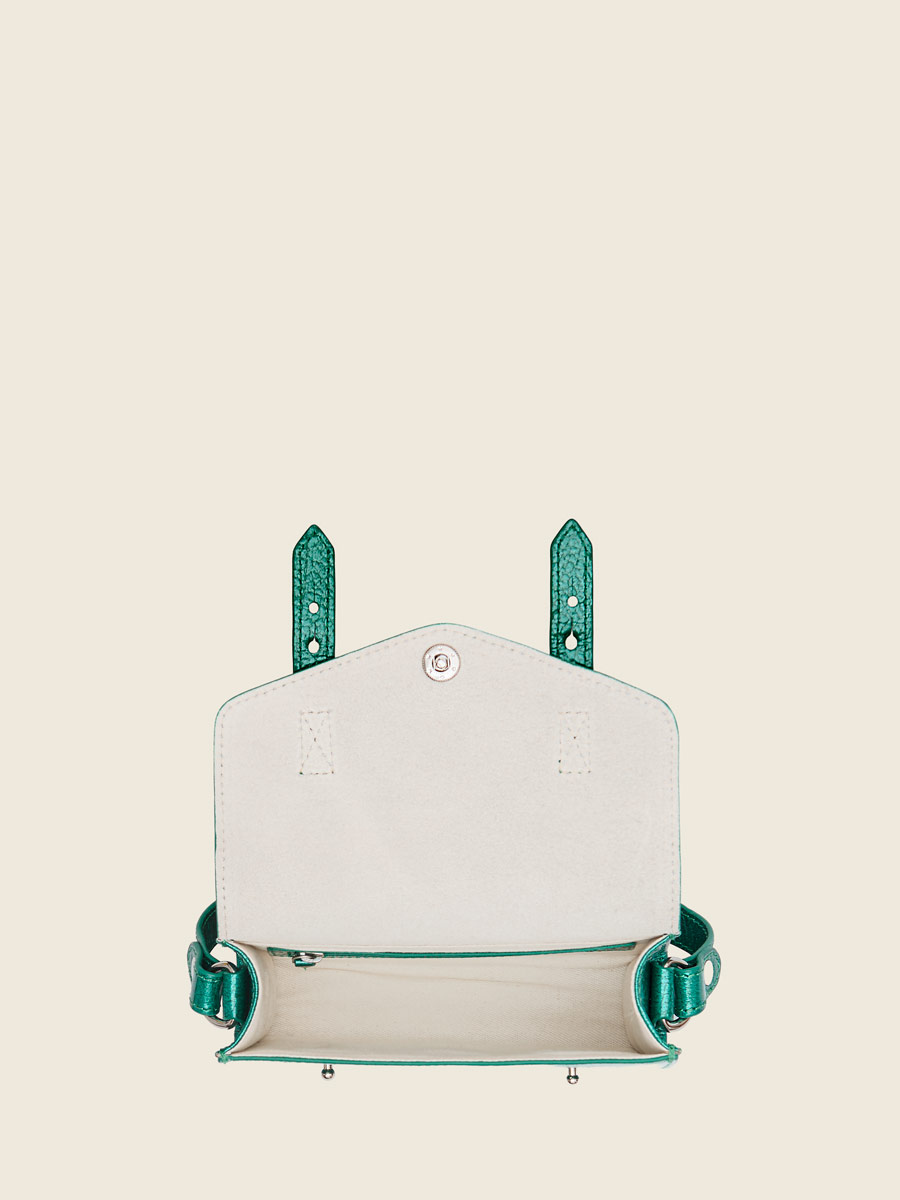 Small blue leather crossbody bag LeMini Indispensable - Lagoon Star inside view