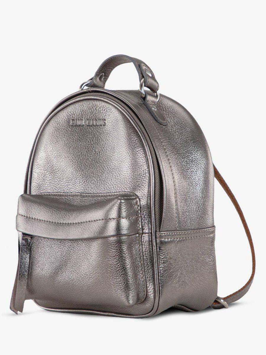 small-leather-backpack-silver-side-view-picture-lemini-intrepide-steel-paul-marius-m37s-gm