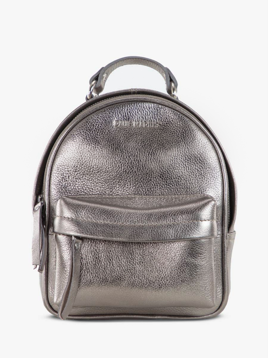 small-leather-backpack-silver-front-view-picture-lemini-intrepide-steel-paul-marius-m37s-gm