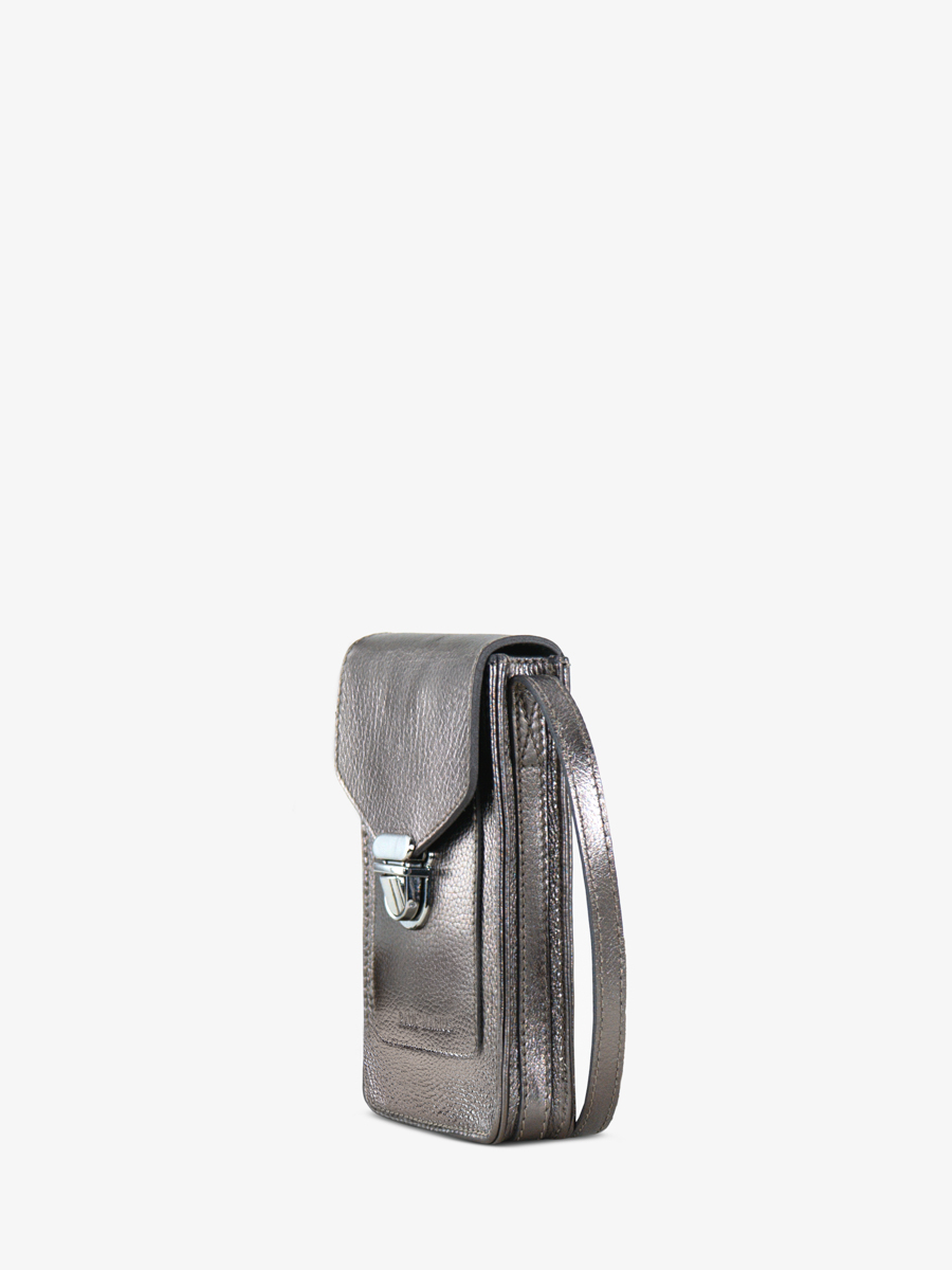 silver-leather-phone-bag-leporte-telephone-steel-side-view-m88-gm