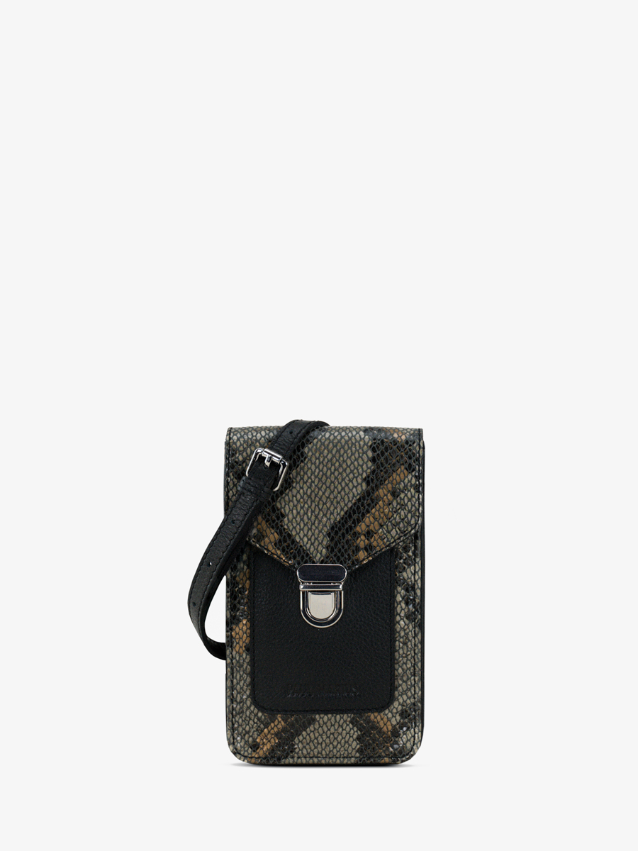 leather-phone-bag-leporte-telephone-python-grey-black-front-view-m88-p-gre-b