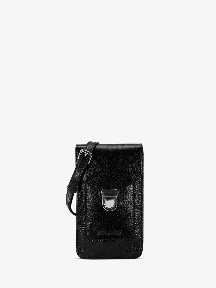 leather-phone-bag-shimmering-black-leporte-telephone-eclipse-front-view-m88-m-b
