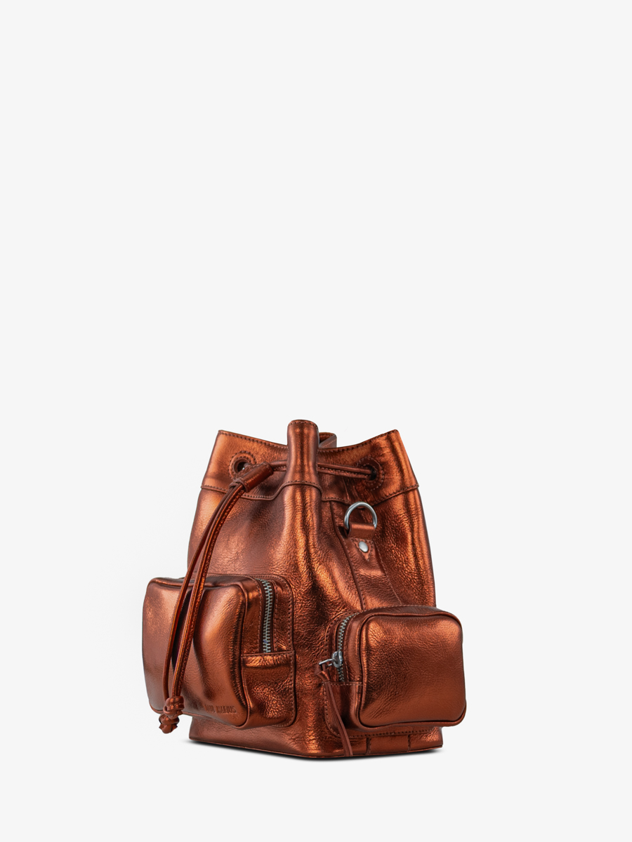 bucket-bag-leather-metallic-copper-leseau-90s-ginger-side-view-w57-m-o