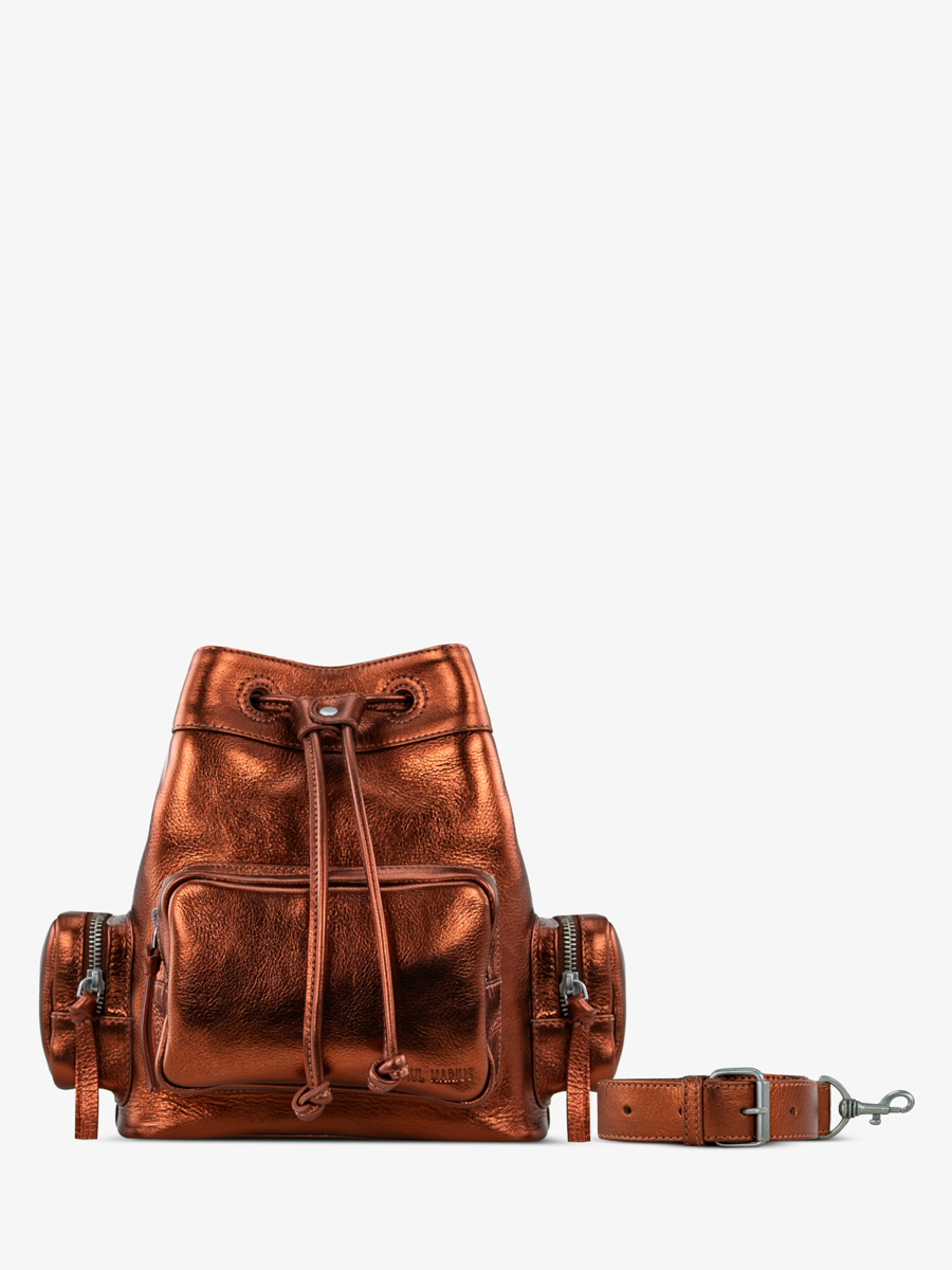 bucket-bag-leather-metallic-copper-leseau-90s-ginger-front-view-w57-m-o