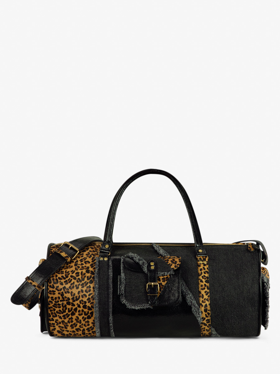black-leopard-leather-travel-bag-levoyageur-xl-chimere-denim-black-paul-marius-front-view-picture-m08s60-ch-b-denim