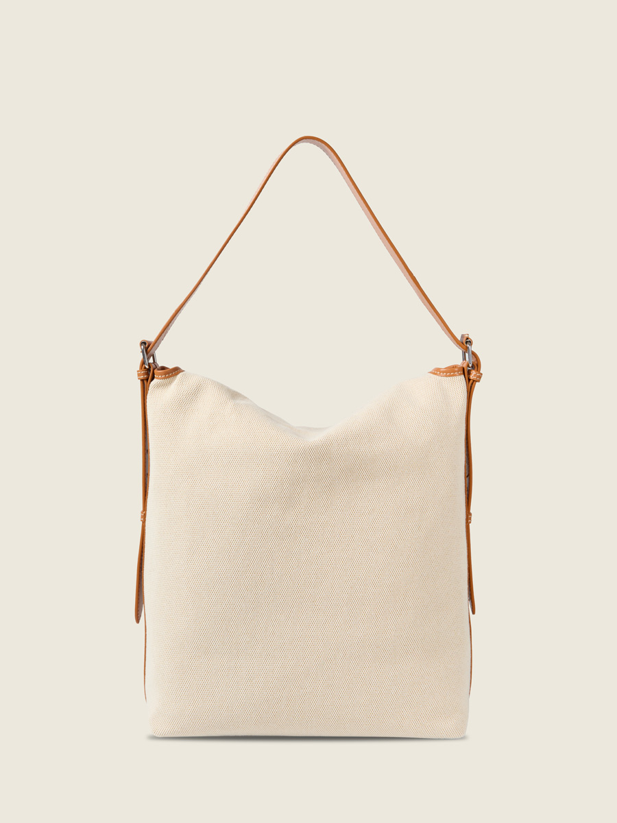 Large beige canvas crossbody bag Loulou L Escapade - Beige Canvas focus material photo