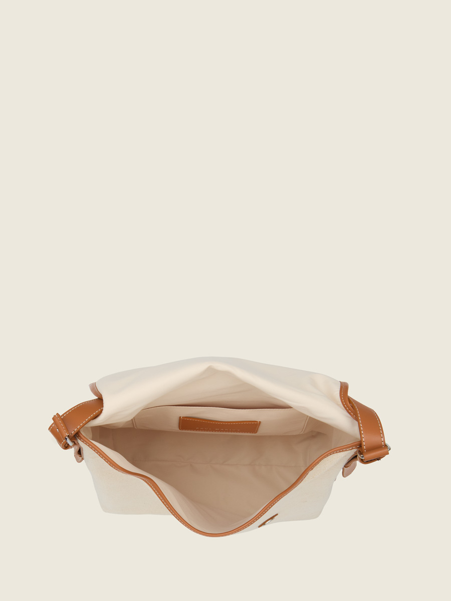 Large beige canvas crossbody bag Loulou L Escapade - Beige Canvas inside view