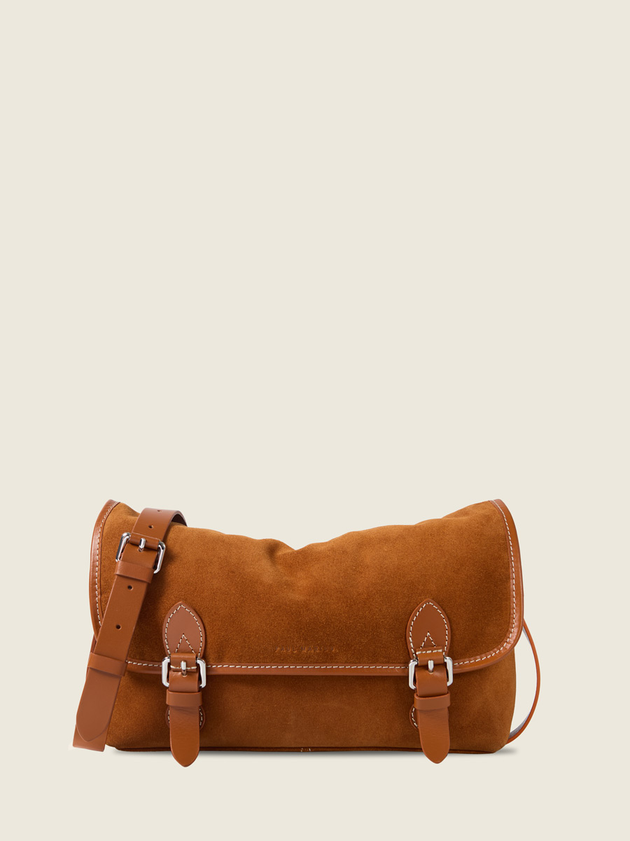 Suede leather crossbody bag Loulou  - Brick front view