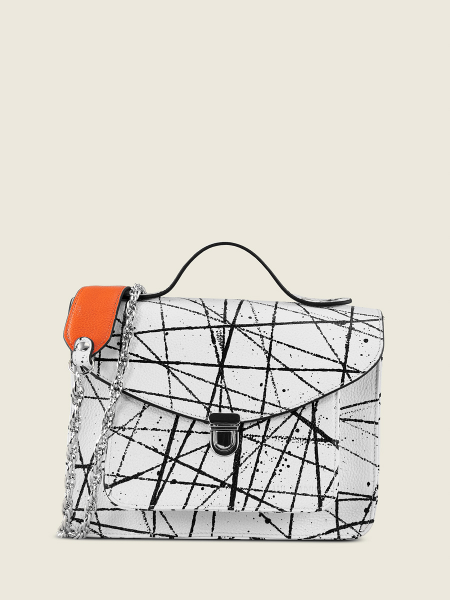 cross-body-bag-leather-white-black-orange-mademoiselle-george-n2-arty-01-front-view-w105-art1-b-w