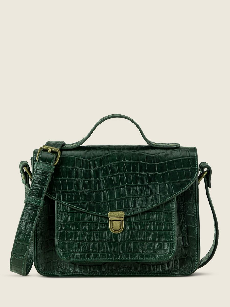 green-leather-handbag-mademoiselle-george-heritage-malachite-paul-marius-front-view-picture-w05-cr-dg