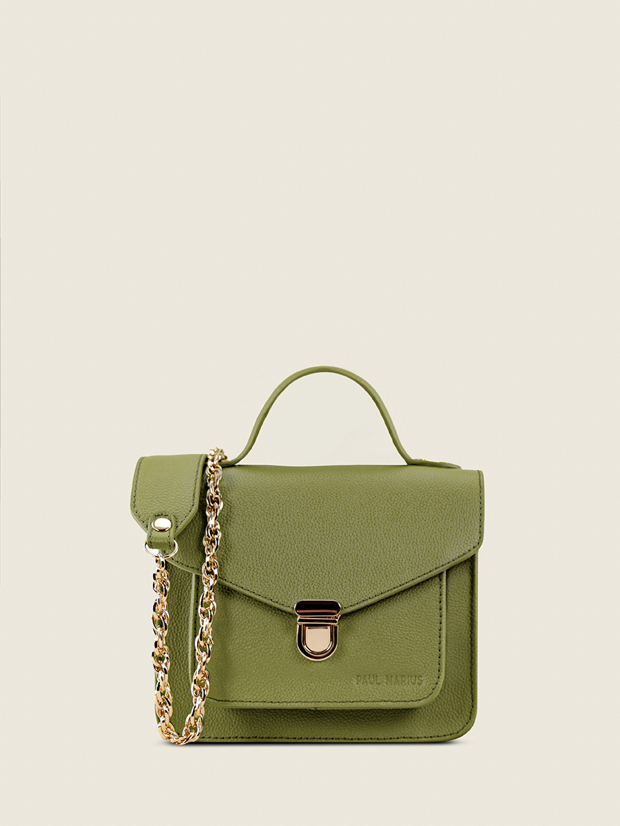 mini-cross-body-bag-leather-mademoiselle-george-xs-n2-olive-green-front-view-w105xs-gr-o