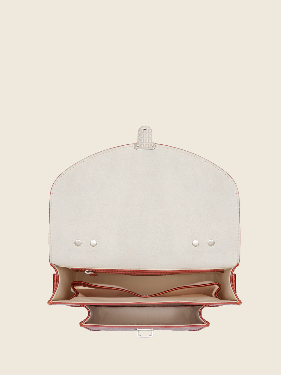 Red leather handbag Mademoiselle George - Star Flame inside view