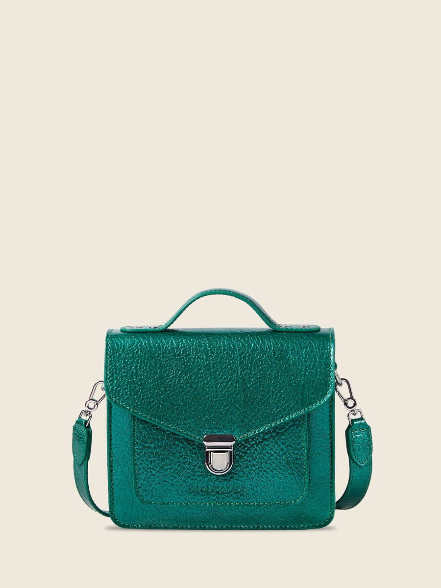 Small blue leather handbag Mademoiselle George XS - Lagoon Star front view