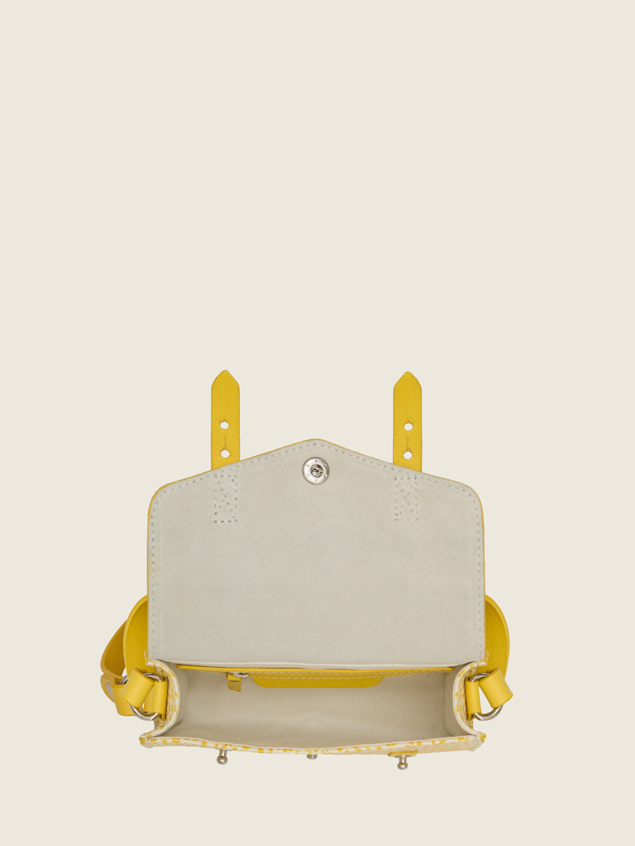 Small yellow leather crossbody bag LeMini Indispensable - Citronnade focus material photo